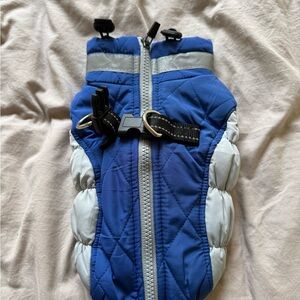 NWOT Blue and Gray Dog Jacket with Harness